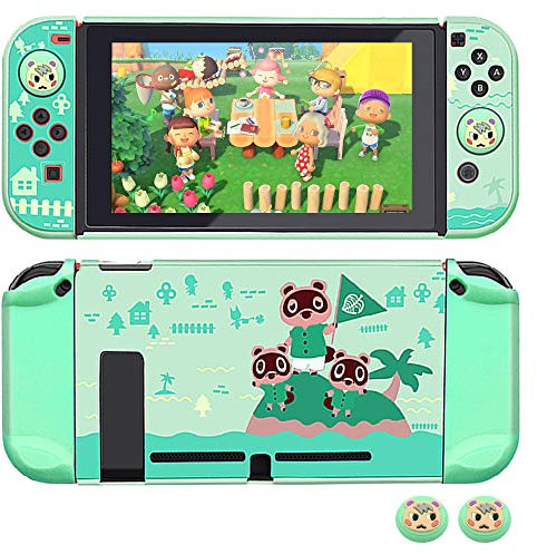 Dockable Case für Nintendo Switch, FANPL Schutzhülle für Nintendo Switch und Joy Con Controller mit 2 Marshal Design Daumengriffen - (für Animal Crossing Island Version)