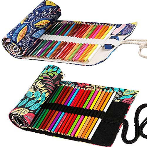 Trousses Crayons Rouleau, Ouceanwin 2 Pièces 36 Trous Étui à Crayons en Toile pour Garçons et Filles, Portable Trousses Scolaire en Toile à Enrouler de Crayon pour Le Stockage, Rangement