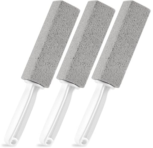 3 Pack Pumice Stone for Toilet Bowl Cleaning with Handle, Scouring Stick Remove Toilet Bowl Hard Water Rings, Calcium Buildup and Rust for Cleaning Toilet, Bathroom, Kitchen Sink, Grill (Gray)