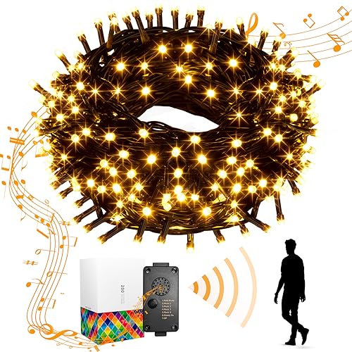 DELICHTER 20M 200 LED Lichterkette Weihnachtsbaum mit 6 Modi und Bewegungssensor Warmweiß Weihnachtsbeleuchtung Außen Innen für Weihnachten Party Garten Balkon