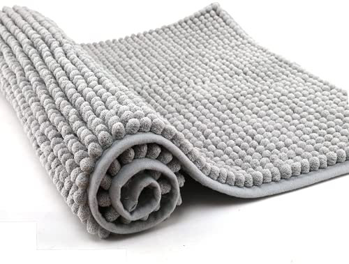 Pincy rutschfeste Chenille Badematte – 40 x 60 cm zottelige Mikrofaser-Badematte – schnell wasserabsorbierend, maschinenwaschbar, strapazierfähiger Bodenteppich, für Badezimmer, Zimmer (hellgrau)