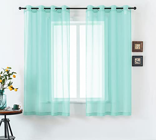 DUALIFE Tende trasparenti in voile color acqua, con occhielli, aspetto semitrasparente, eleganti tende morbide al tatto, 132 x 114 cm, per soggiorno e camera da letto, set di 2 pannelli