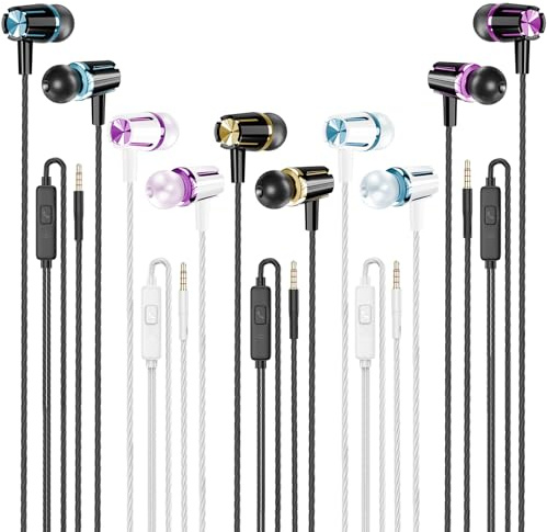 Rayleigh Wired Earbuds 5 Pack, Earbuds Headphones with Microphone, Earphones with Heavy Bass Stereo Noise Blocking, Compatible with iPhone, with iPad and Android Devices, MP3, Fits All 3.5mm Devices