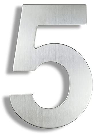 HASWARE 304 Stainless Steel Modern House Number 6 Inch/15cm Stylish Door Alphabet Plaque for Street Home Decor (5, 6 Inch Silver)