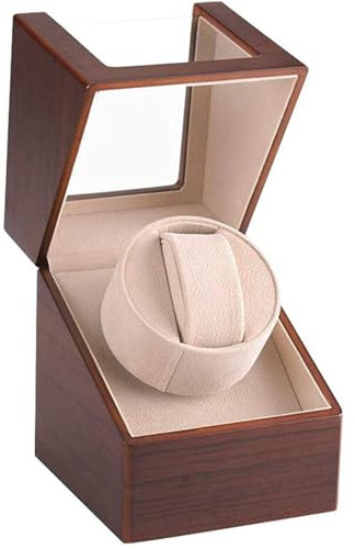 LINGFANSTORE Automatische Uhrenbeweger Box,luxuriöser Single Uhrenbeweger,Uhrengehäuse mit leisem Mabuchi Motor,Batteriebetrieb oder Netzteil (Farbton des Holzkorns)