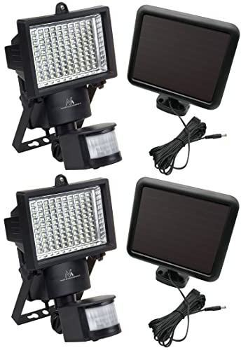 Maclean MCE442 Faretto Proiettore solare a LED con sensore di movimento IP44, 6W, 360lm, 6000K bianco freddo, batteria agli ioni di litio da 2400 mAh, 5,5V DC (2 x Stück)