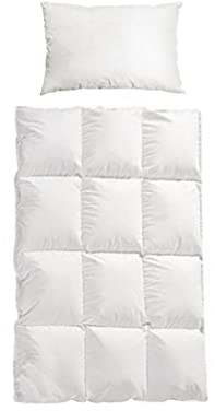 Trautesheim Kleinkinder-Bettdecken-Set Antiallergiker Feder-Kissen mit Daunen-Bettdecke 135x100cm 400g Füllung Plus Kinderkopfkissen 40x60 cm- Bezug 100% Baumwolle - KEIN LEBEND-RUPF