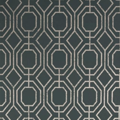 Superfresco Easy Teal Luxe Geometric Wallpaper - Paste The Wall - Green Wallpaper - Geometric Asscher Textured Metallic Design - Feature or 4 Wall Design - Perfect for Most Rooms