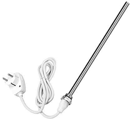EMKE Varilla de calefacción para radiador de baño, 600 W, de acero inoxidable, para radiadores, toallas, calentador de toallas, elemento calefactor eléctrico con enchufe e interruptor, color blanco
