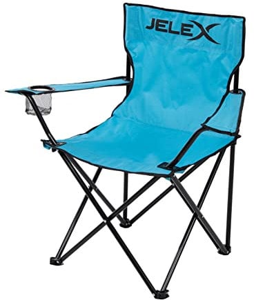 JELEX Expedition Campingstuhl mit Rückenlehne, integrierten Armlehnen und Getränkehalter, einfacher Klappmechanismus. Schmutz- und wasserabweisend in Schwarz, Grün und Türkis (Türkis)