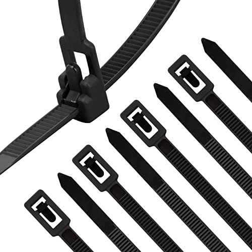 XINGO 100 Pièces Collier de Serrage Noir Plastique Réutilisables, 400mm x 7.6mm, Attache Câble Colorées, Serre Câbles Nylon, Colliers Serre-Cable Résistant aux UV