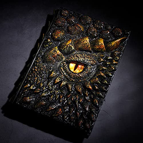 Deluxe Animiertes Drachenbuch, 3D Drachen Relief Tagebuch Buch, Exquisite Haushalt Harz Ornamente, Halloween Drachen Buch Requisite, Horrible Eye Motion (Gold Dragon)