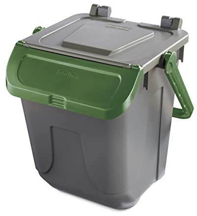 Mobil Plastic Poubelle de tri gris avec porte basculante verte - modèle Ecology - 25 litres