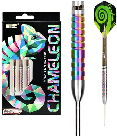 ONE80 Steel Darts Chameleon VHD Steeltip Dart – Hochwertige Steeldarts mit Präzisionsgriff und Chameleon-Beschichtung für optimale Kontrolle und Präzision Dartpfeile (Saphire, 24 Gramm)