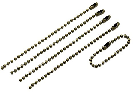 MAHAVIMOKSA 200pcs Connector Clasp Ball Chains Keychain Tag 2.4mm Bead 100mm/3.9” Long (Antique Bronze)