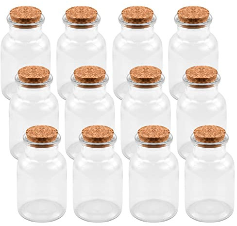 Vesaneae 12 Stück Mini Vasen Set 125ml, Kleine Glasfläschchen mit Korken, Klar Dekoflaschen, Kleine Vasen Glasvase, Runde Väschen, Flasche für Hochzeit Tischdeko, für Dekoration oder Bastelarbeiten