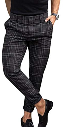 Onsoyours Hommes Chino Pantalon Slim Fit Rayé Casual Élastique Pantalon à Carreaux Business Pantalon de Sport Décontracté Coupe Ajustée Pantalon