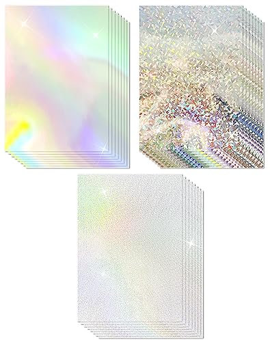 Cinvo 30 Stück metallische holografische Karten, glänzend, schillernd, A4, dicker Karton, Spiegelpapier, reflektierende Tafel für Kartenherstellung, Scrapbooking, Poster(21,6 x 27,9 cm, 3 Designs)