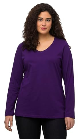 Ulla Popken Damen T-Shirt Col En V Et Manches Longues, Coupe Slim Fit T-Shirt