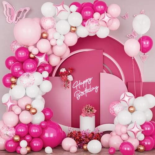 Ousuga Palloncino Rosa e Rosso Macaron, 128 Pezzi Opachi Bianchi e Oro Rosa, Arco Palloncini con Coriandoli per Festa Compleanno Matrimonio Valentino Proposta Laurea Decorazione