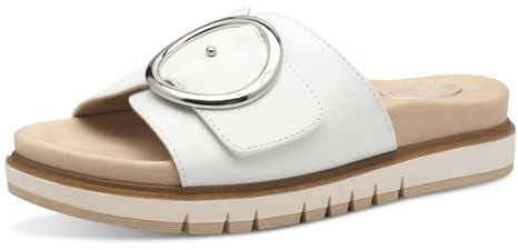 Tamaris Damen Wide Fit Pantoletten flach mit Klettverschluss und Schnalle, weiß (White Nappa), 36 EU