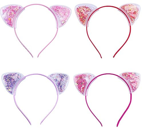 USTNIR Cerchietto Orecchie Gatto, 4 Pezzi Glitter Cerchi per Capelli Orecchie Gatto per Donna e Bambini, Paillettes Hairband per Decorazione di Festa e Quotidiana