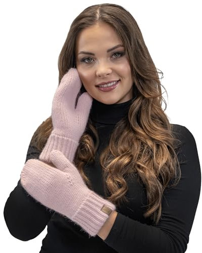 VIVISENCE Gants Pour Femme L'automne Et L'hiver Chauds Et Élégants Femmes Fabriqués En Acrylique Doux Confort Pour Les Journées Froides Avec Bord Côte Moderne Et Style, Rose Poudré,Taille Unique