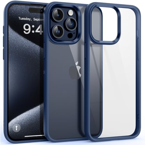 Supdeal Shockproof Clear Case for iPhone 15 Pro Max, [Not Yellowing] [10FT Military Drop Protection] Hard Clear Back Silicone Edge Four Corner Airbags Drop Protection Phone Cover, 6.7, Dark Blue