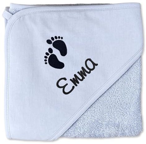 upstitch studio Mädchen-Kapuzenhandtuch in hellblau für Baby (75x75cm) mit Namen personalisiert Bestickt aus 100% Baumwolle - Babyhandtuch und Kinderhandtuch - blau