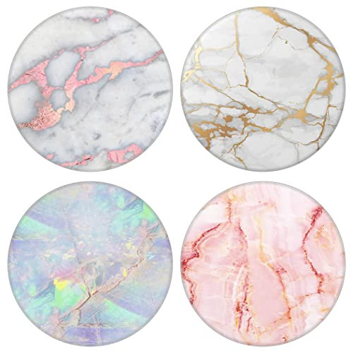 4 Pack Cell Phone Stand,Collapsible Cellphone Finger Grip Holder for Phones - Rose Gold Pink White Marble