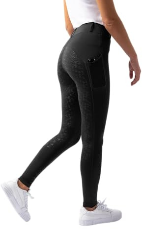 HORZE Dea Gambali da Equitazione da Donna, Pantaloni da Equitazione con Seduta Completa, Passanti per la Cintura e Tasca per Il Cellulare, Nero, 38
