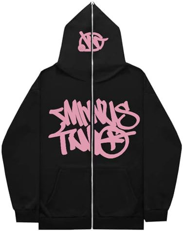 Minus Two Zipper Hoodie Y2K | Oversized Hoodies Tracksuit Y2K Herren | Hip Hop Paare Pullover Sportbekleidung | Streetwear Trainingsanzüge mit Taschen und Buchstaben, Durchgehendem Reißverschluss
