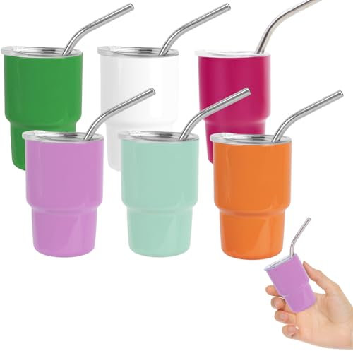 STFALI Cute Shot Glasses Set with Straw 2 oz, Mini Shot Tumblers with Lid and Straw, Funny Gifts for Women(6 Pack-B)