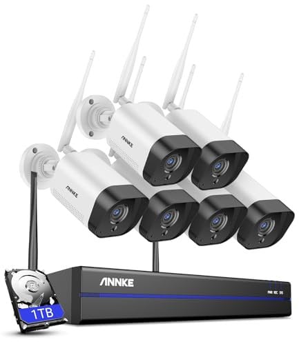 ANNKE 5MP Wireless CCTV Camera System, 10 Channel 5MP Wireless NVR with 6 x 5MP IP Cameras Outdoor, Smart Human Detection, Work with Alexa, 100ft Night Vision, Weatherproof IP67, 1TB HDD Included