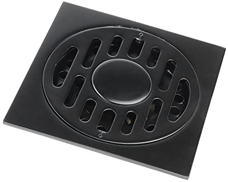 Drenaje de Ducha, Drenaje de Piso de Ducha Cuadrado con Rejilla de Cubierta Extraíble Rejilla de Acero Inoxidable Acabado Chapado en Negro Piso Oculto, Kits de Instalación de Ducha