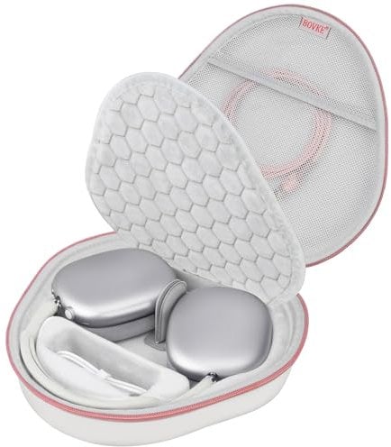 BOVKE Estuche de transporte duro con modo de sueño para auriculares inalámbricos de Apple AirPods Max, bolso de almacenamiento portátil protector de AirPods Max bolsillo de accesorios, Oro Rosa Blanco