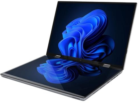 Laptop Doppio Schermo da 14 Pollici, Notebook Doppio Touchscreen HD 2.2K, SSD da 16 GB 128 GB, Tastiera Touch Virtuale, Ribaltabile e Pieghevole a 360 Gradi, per Win11 PRO