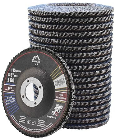 Merryland Dischi Lamellari 115 Ferro Metallo per Smerigliatrice Angolare, 115mm Grana 60 T29 Disco Lamellare 20 Pezzi, Corindone Zirconio Blu Acciaio INOX Dischi Abrasivi, Craft-Line FC1107314-20