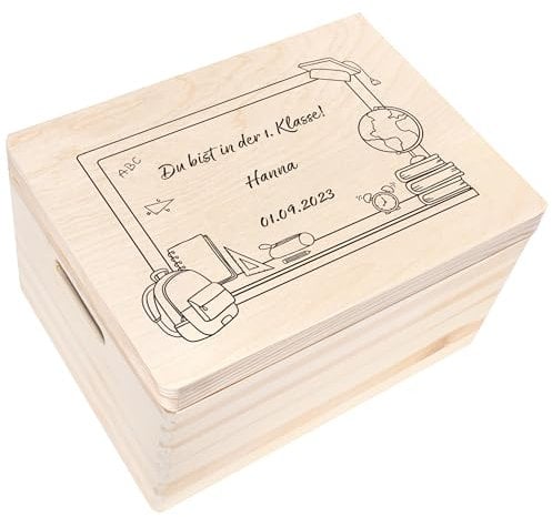 Creative Deco Personalisiert Einschulung Geschenk | Junge/Mädchen Schulanfang Geschenke | Einschulungsgeschenke Erster Schultag | Schultüte Holzkiste Erinnerungsbox | für 1. und 5. Klasse | Deko