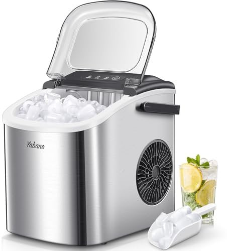 Ice Maker Machine, Countertop Ice Maker, 9 Ice Cubes in 6 Mins, 12 KG in 24Hrs, with Ice Scoop and Basket, Portable Ice Cube Maker Machine for Home/Kitchen/Office/Bar