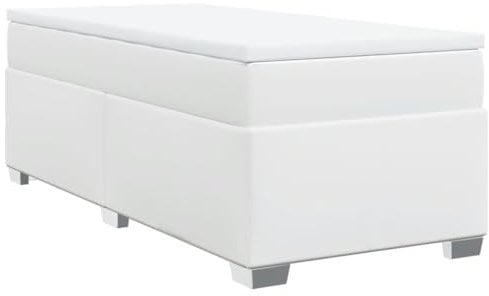 vidaXL Boxspringbett, Polsterbett Bett mit Matratze Matratzenauflage, Bettgestell mit Lattenrost, Einzelbett für Schlafzimmer, Weiß 100x200cm Kunstleder