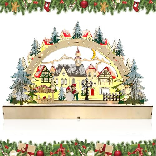 Lets Joy Weihnachtsbeleuchtung aus Holz, LED Lichterbogen Weihnachtsdeko, Stimmungsleuchten Weihnachtsdeko, Weihnacht Motivleuchten Tischdekoration, Weihnachtsdeko Fensterbank