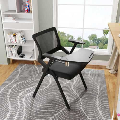Chleby 1 Stück Büro-Klappstuhl mit Tablett, Stoff gepolsterte Klappstühle, klappbarer Esszimmerstuhl, Bequeme Klappstühle für Küche, drinnen, draußen, Büro, Schwarz