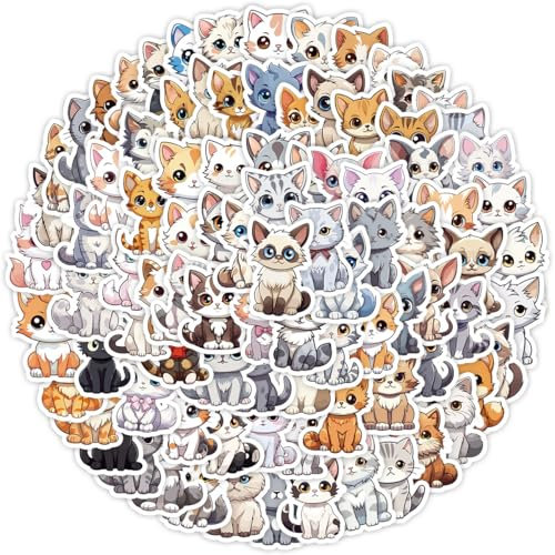100Stück Niedliche Katzen Aufkleber für Stoßstange,Motorrad,Koffer,Gepäck,Scrapbook，Kühlschrank,Laptop,Fahrrad,Kawaii Vinyl Tier Wasserdicht Aufkleber,Kinder Geschenk,Katze Cartoon Graffiti Sticker
