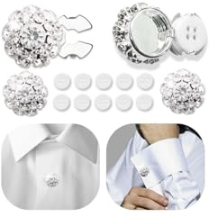 PEARLY JUN 4 Sets Silber Strasssteine Knopfabdeckungen für Damen Blusen | 8 l und 11.5 mm 15/32 Zoll Nähknöpfe Strasssteine Kristallknöpfe für Frauen Geeignet zum Nähen Heimwerken