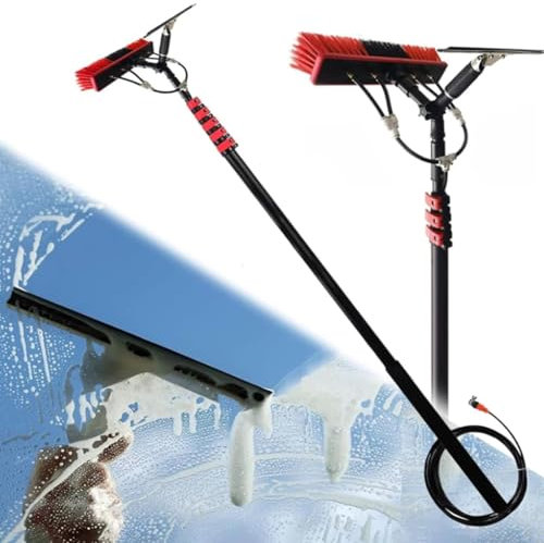 Teleskop-Fensterreinigungsbürste mit Seifenspender und Fensterwischer, 10,8 m, ausziehbare Stange für Solar-Terrassendach und Wintergarten-Reinigungsset, 35 cm