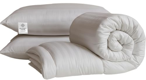 Opulent Home Striped Duvet & Pillow Set – 1.5 Tog Summer Duvet, Ultra Lightweight, Breathable, Hypoallergenic, All UK Sizes - Super King