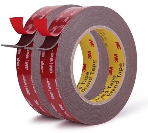 Ndcadhesive Ruban adhésif double face haute résistance 19 mm x 5,5 m 2 rouleaux 4611F Adhésif puissant Ruban mousse imperméable Pour la maison la voiture les décos et les finitions Gris