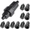 Sporgo 5 conectores Schuko hembra: enchufe de 230 V IP44 para exteriores, protección de contacto con protección contra torceduras, 2 polos, 16 A y 3,7 kW, de goma para exteriores, color negro