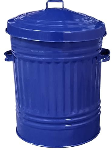 KetoPlastics Navy Blue Metal Bin with Lid Retro Style Steel Bin - 30L 46cm Steel Dustbin